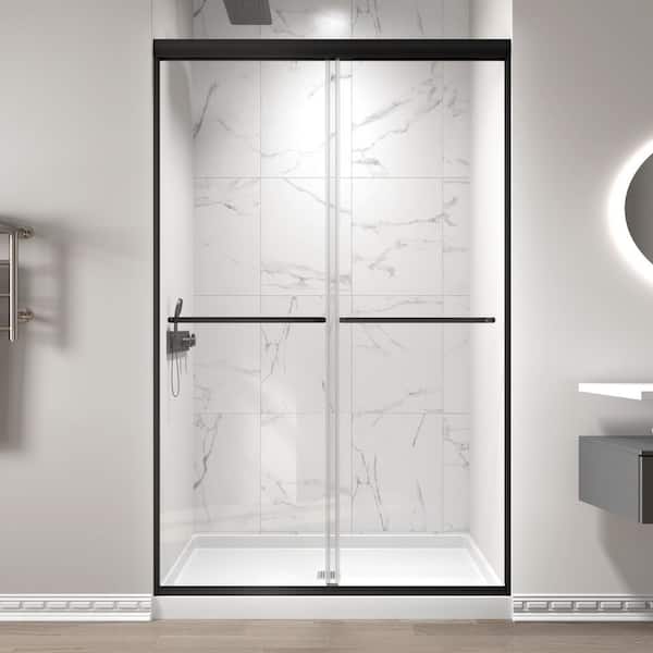 imperiol 48 in. W x 70 in. H Double Sliding Semi-Frameless Shower Door in Matte Black Finish with 1/4 in. (6mm) Clear Glass