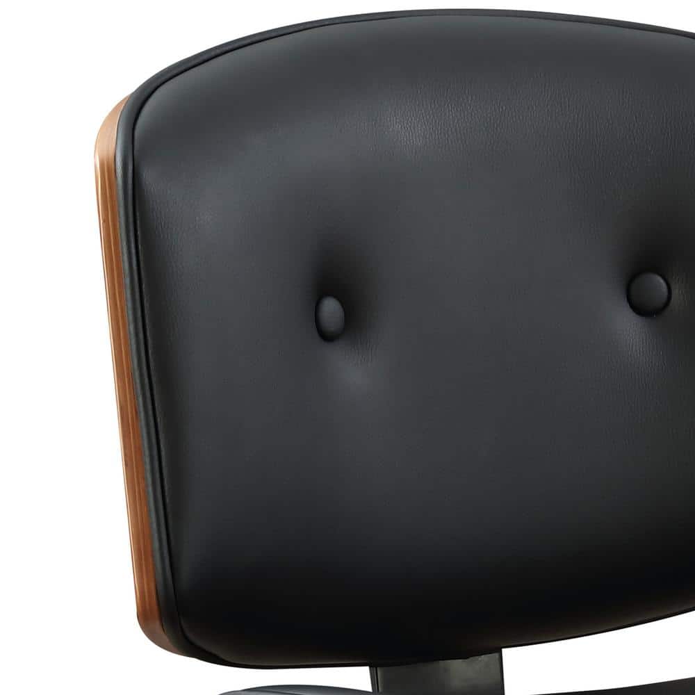 Black Faux Leather Walnut Swivel Office Chair