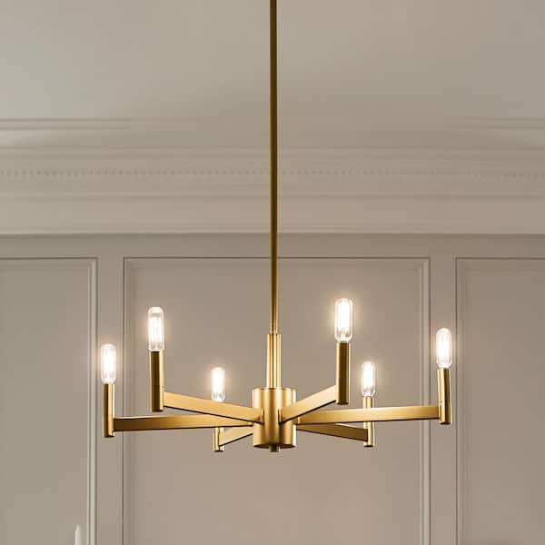 Erzo 26 in. 6-Light Natural Brass Contemporary Candle Circle Chandelier for Dining Room