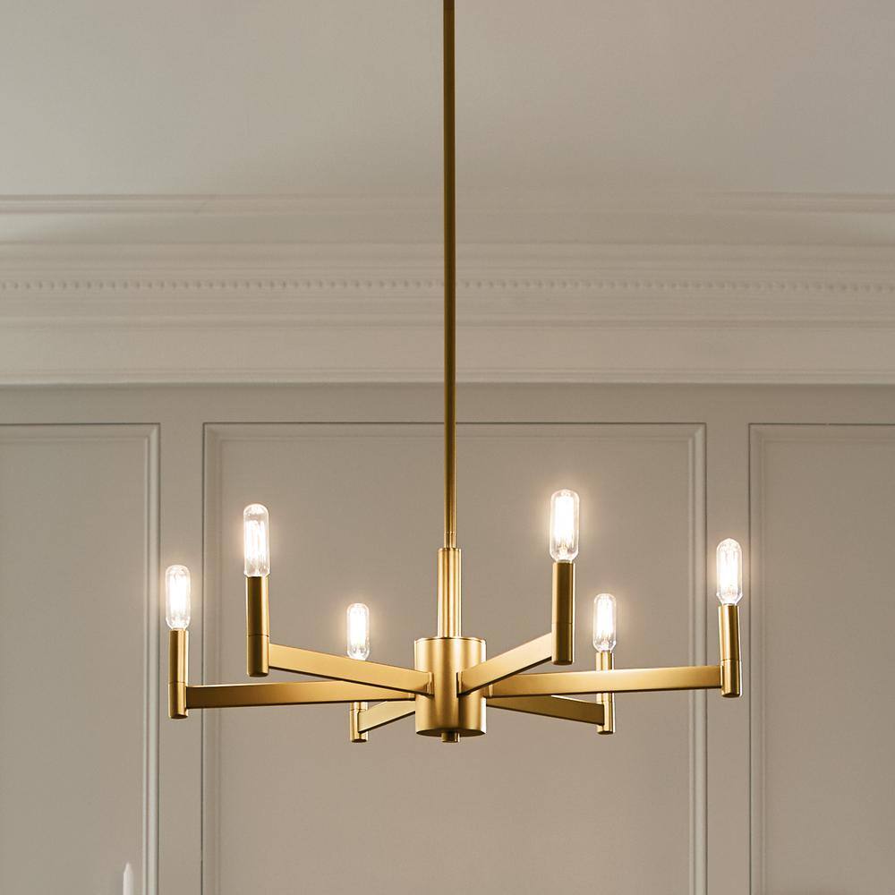 Sleek Modern 26" Black & Brass 6-Light Ambient Chandelier