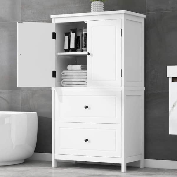 White 43.3 in. H Accent Cabinet, Bathroom Storage Cabinet with 2 Doors and Drawers, Adjustable Shelf