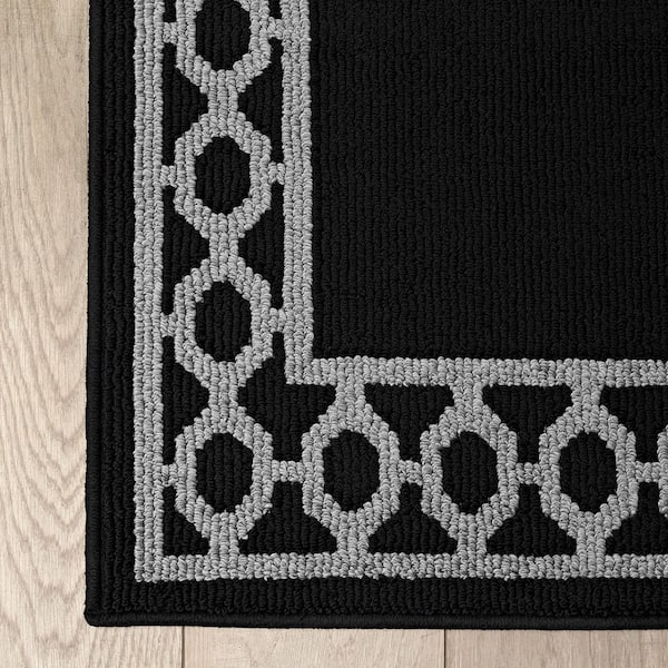 Machine Washable Non-Skid Black/Twisted Gray  2.2 ft. x 4 ft. All Loop Tufted Area Rug