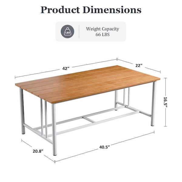 BoulderSeat White Rectangle Metal Outdoor Coffee Table with Natural Wooden-Grain Finish Table Top