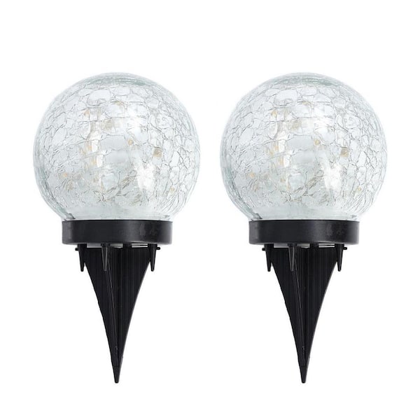Exhart Solar Crackle Glass Ball Garden Stake with Six LED lights and