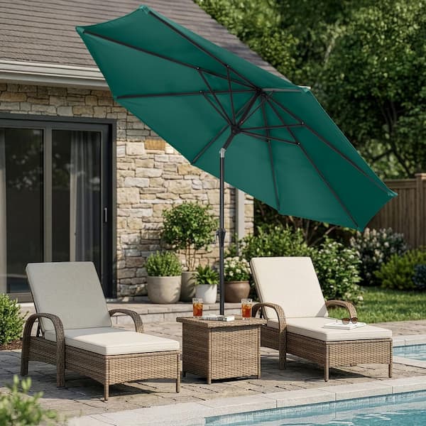 home depot sunbrella patio umbrella The Lean™ Umbrella & Shade Open-Box Round Solar LED Finish:Bronze (00) close and even tilt
