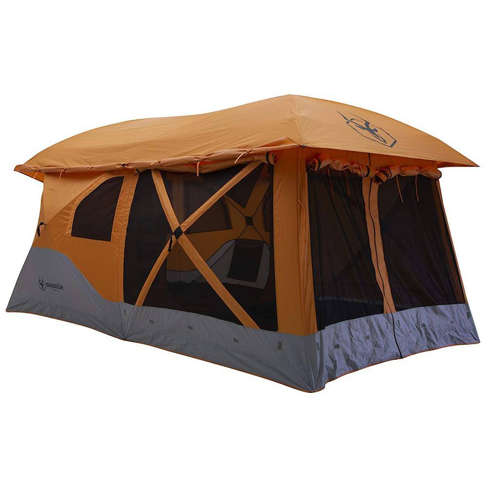 Gazelle T4 Plus 8 Person Portable Pop Up Camping Hub Tent w/Screen Room, Orange