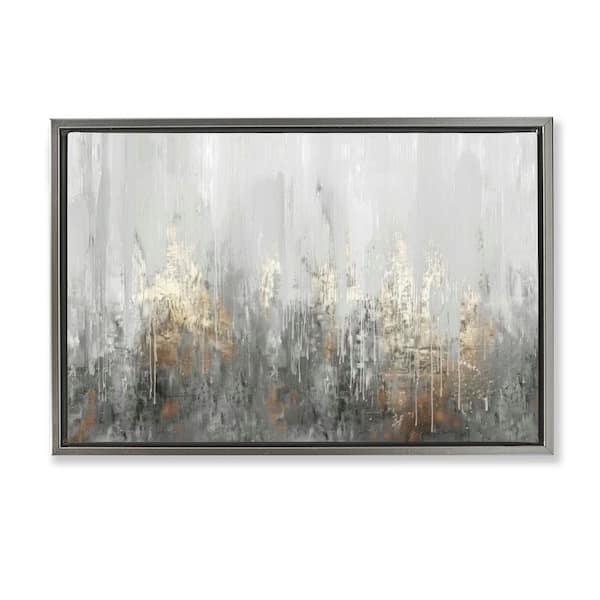 Stupell Industries Grey Silver Abstract Drip by LSR Design Studio Gray Floater Frame Abstract Graphic Art Print 21 in. x 31 in.