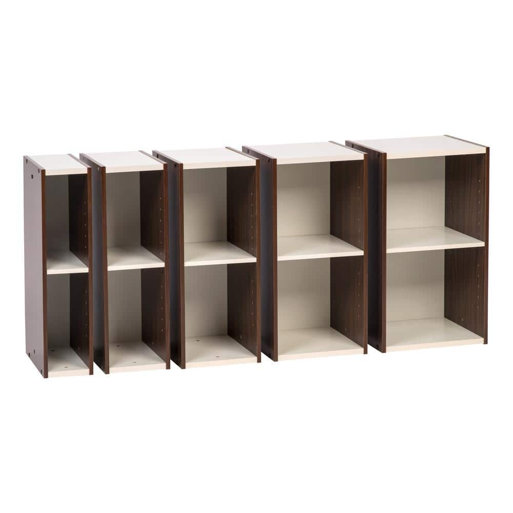 Walnut Brown Adjustable 2-Tier Bookshelf for Space Saving