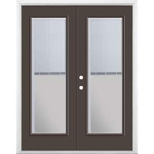 60 in. x 80 in. Willow Wood Steel Prehung Right-Hand Inswing Mini Blind Patio Door with Brickmold