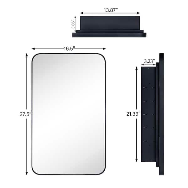 TEHOME WH 16.5 in. W x 27.5 in. H Rectangular Stainless Steel Recessed Framed Medicine Cabinet with Mirror in Matt Black
