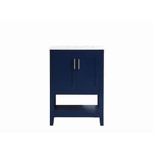 Timeless Home 24 in. W x 19 in. D x 34 in. H Single Bathroom Vanity in Blue with Calacatta Engineered Stone