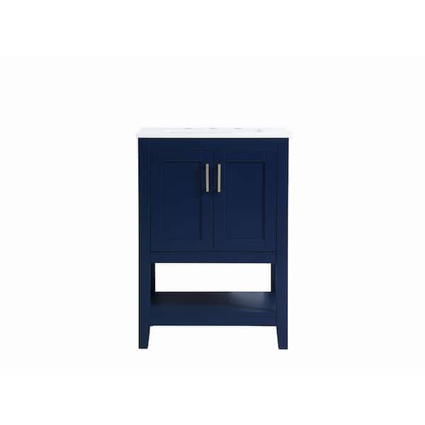 Unbranded Timeless Home 24 in. W x 19 in. D x 34 in. H Single Bathroom Vanity in Blue with Calacatta Engineered Stone