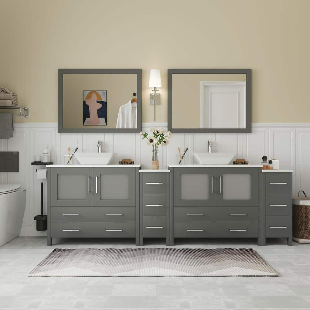 Bathroom Vanity Faux Slate Top Storage Cabinet w/Ceramic Basin