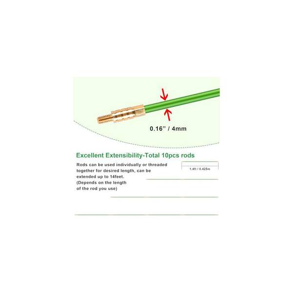 Yichuhaoxi Fiberglass Electrical Wire Fishing Tool 14 ft. with Bright Green Fish Tape Rods, 5 Attachments, and Carrying Case Yichuhaoxi Fiberglass Electrical Wire Fishing Tool 14 ft. with Bright Green Fish Tape Rods, 5 Attachments, and Carrying Case