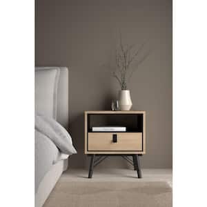 Ry Hickory and Black 1-Drawer 20 in. Nightstand