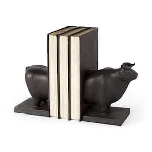 6 .75 in. Black Cast Aluminum Bull Bookends