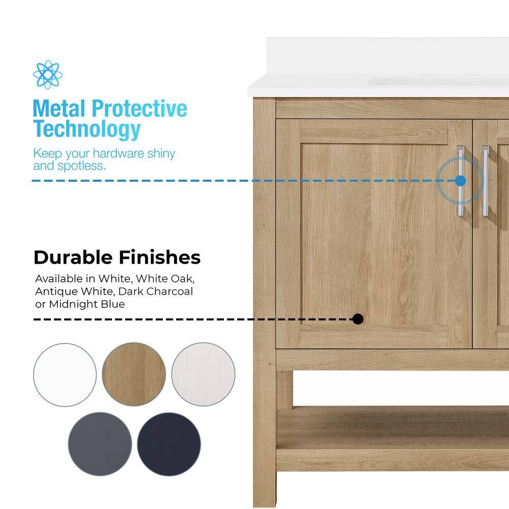 Vegas 36" White Oak Freestanding Bathroom Vanity with Marble Top