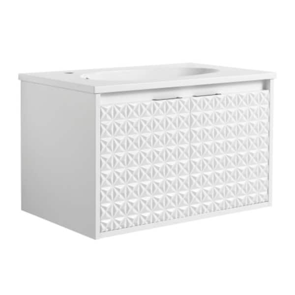 GLEM03 30.00 in. W x 18.20 in. D x 18.50 in. H Single Sink Floating Bath Vanity in White with White Solid Surface Top