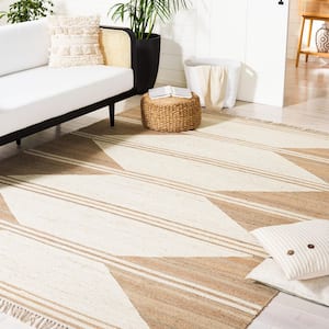 Kilim Natural/Ivory 8 ft. x 10 ft. Striped Geometric Solid Color Area Rug