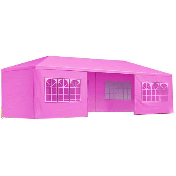 10 ft. x 30 ft. Pink PE Wedding Party Canopy Tent, Outdoor Gazebo Event Tent with 8 Removable Sidewalls