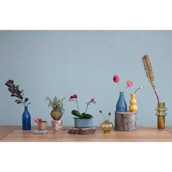 Storied Home Stoneware Bottle Vase 5 in. in Matte Blue