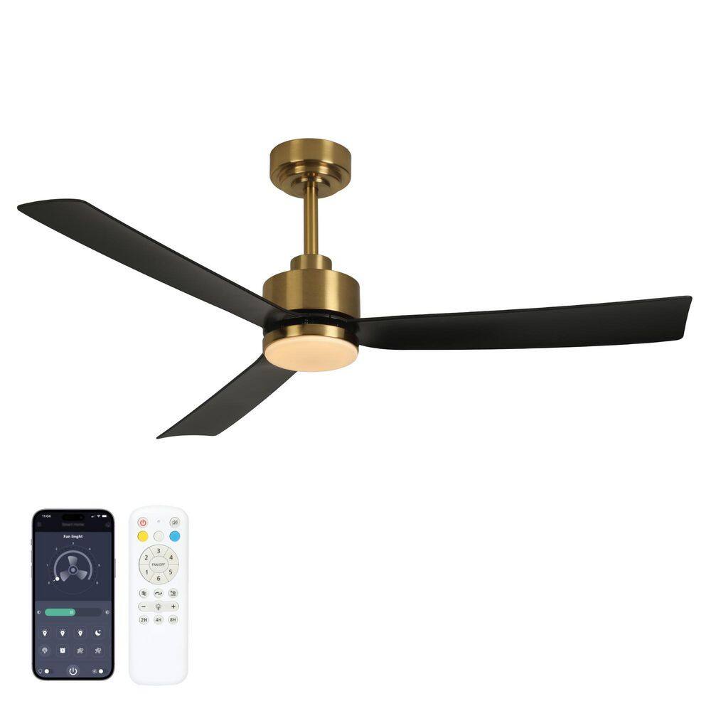 52 in. Indoor Matte Black Gold Low Profile Modern LED Propeller Flush Mount Ceiling Fan Included Remote for Dining Room price history on PriceWatchPro
