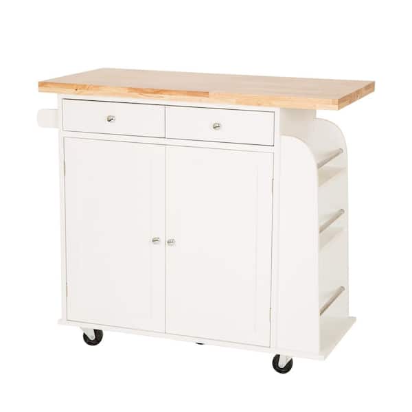 Glitzhome White Kitchen Cart with Natural Wood Top