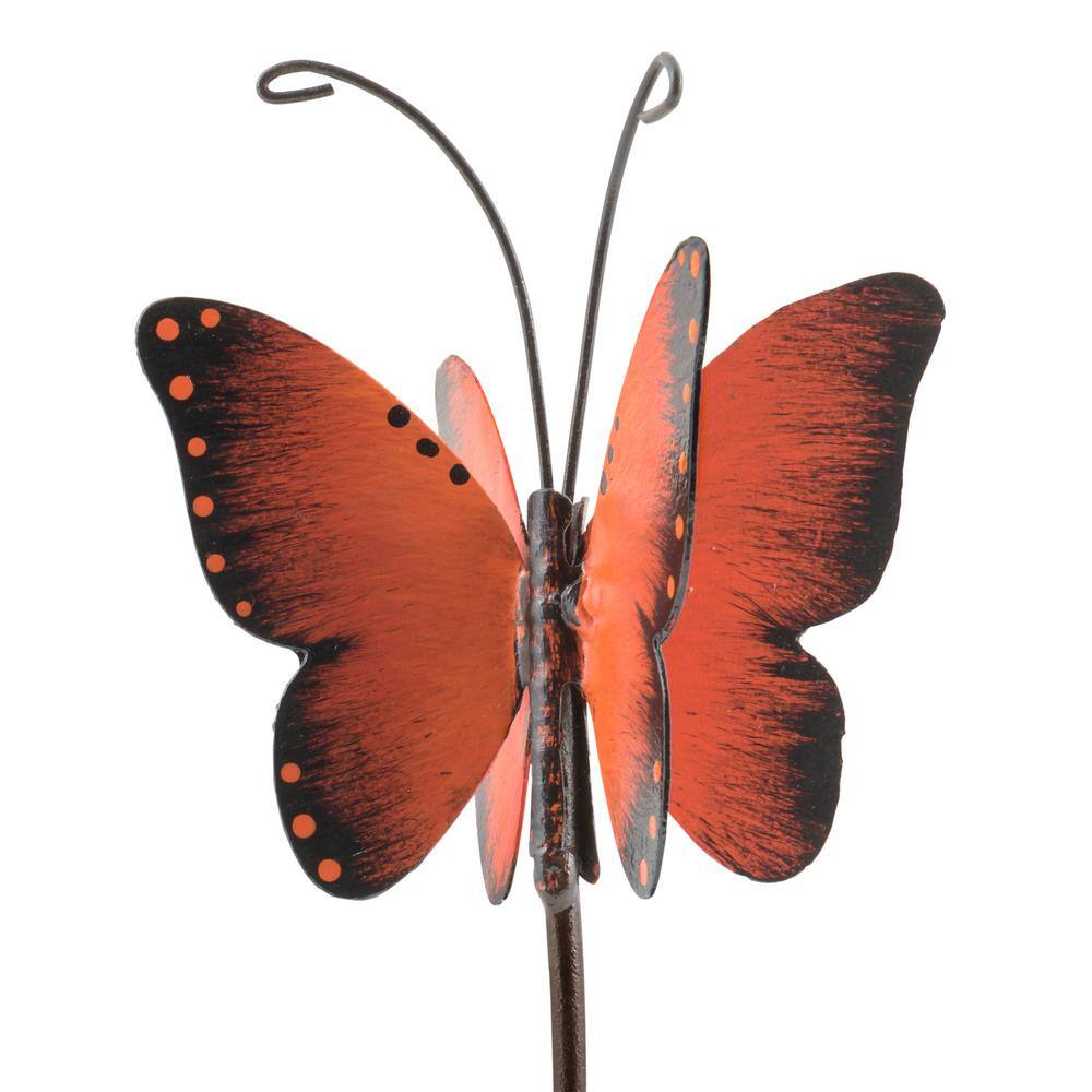 Handcrafted Glass Rain Gauge with Orange Butterfly and Metal Stand