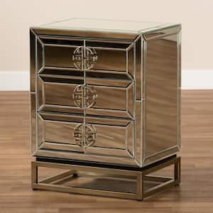 Laken 3-Drawer Mirrored and Sliver Nightstand 26 in. H x 20 in. W x 14 in. D