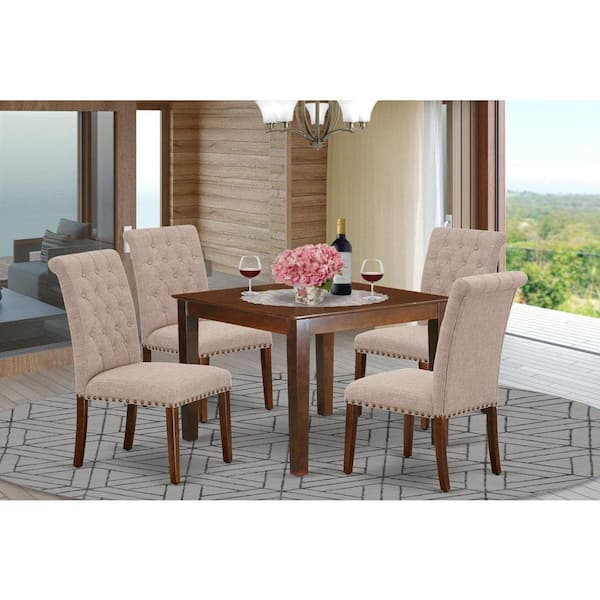 East West Furniture 5-Piece Mahogany Finish Solid Wood Top - Square Dining Room Set - Seats 4