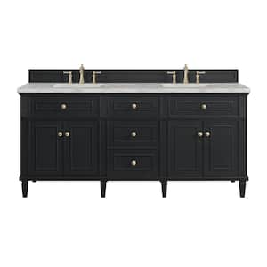 Lorelai 72.0 in. W x 23.5 in. D x 34.06 in. H Double Sink Bathroom Vanity in Black Onyx w/ Victorian Silver Quartz Top