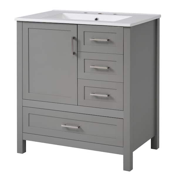 30 in. W x 18.3 in. D x 34 in. H Single Sink Freestanding Bath Vanity in Gray with White Ceramic Top