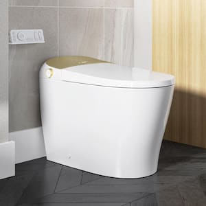 Tankless Elongated Smart Toilet Bidet in Golden with Auto Flush, Heated Seat, Warm Air Dryer, Bubble Infusion Wash