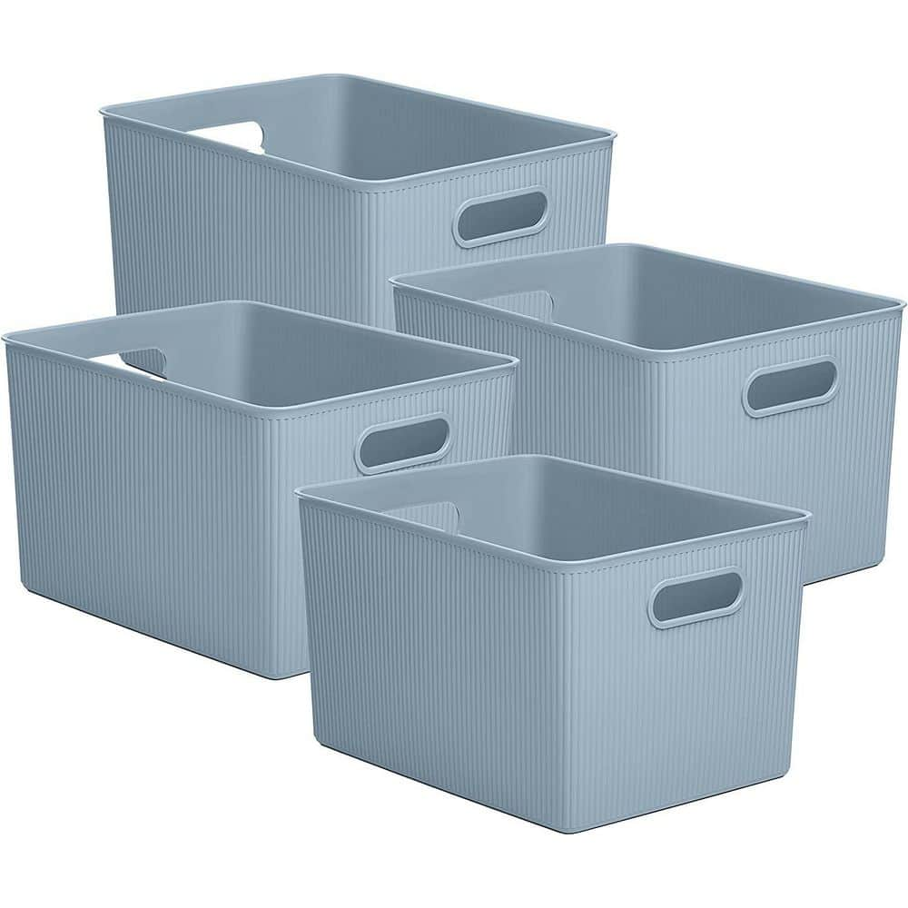 Superio 22 L Ribbed Storage Bin - Stone Blue