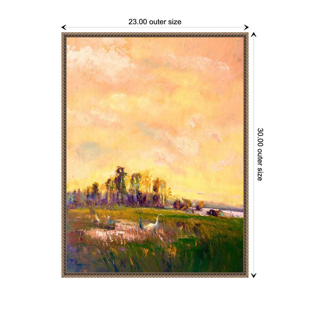 Abstract Marshland Scenic Landscape Canvas Wall Art with Bronze Frame