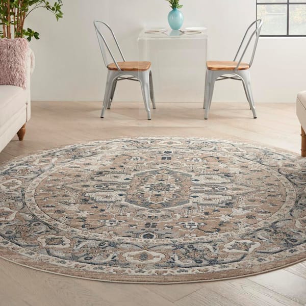 Concerto Beige/Gray Center Medallion Traditional Round Area Rug