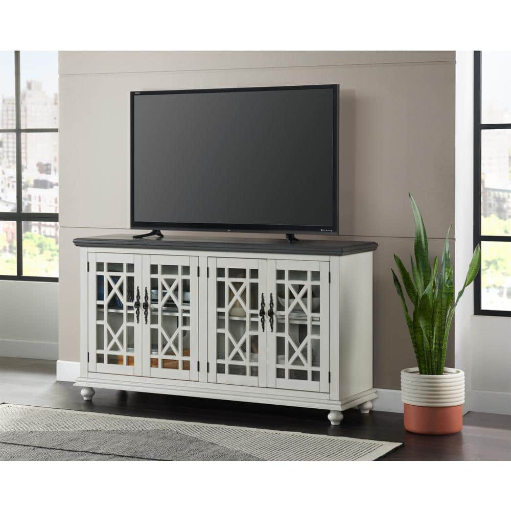 Parisian Antique Market Inspired 63" White and Grey TV Console