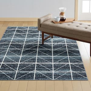 Treasure Arrow Navy Blue/Grey 5 ft. x 7 ft. Geometric Machine Washable Runner Area Rug