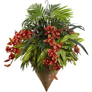 40 in. Artificial Mixed Tropical and Cymbidium Hanging Basket