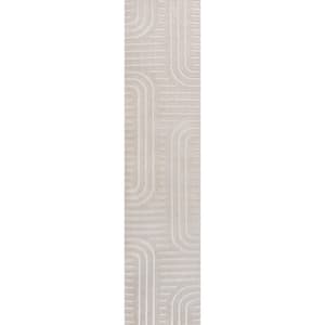 Anders High-Low MidCentury Modern Arch Stripe 2-Tone White/Cream 2 ft. x 8 ft. Indoor/Outdoor Runner Rug