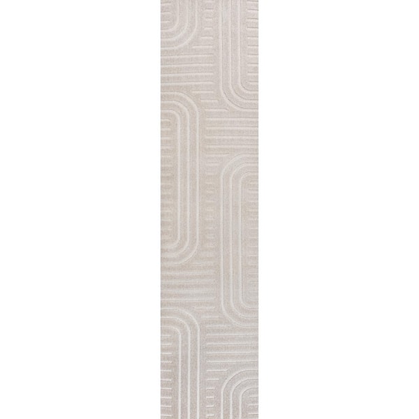 Anders High-Low MidCentury Modern Arch Stripe 2-Tone White/Cream 2 ft. x 8 ft. Indoor/Outdoor Runner Rug