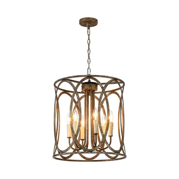 Amia 4-Light 18-in. Industrial Antique Rust Drum Pendant Light with Hollow Iron Shade and Adjustable Chain
