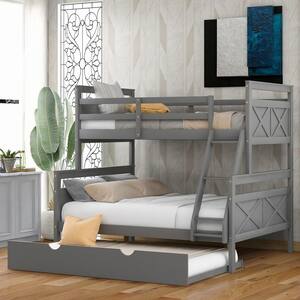 Harper & Bright Designs Gray Twin Over Full Bunk Bed with Ladder and ...