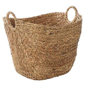Handmade Rectangle Large Woven Brown Storage Basket with Ring Handles