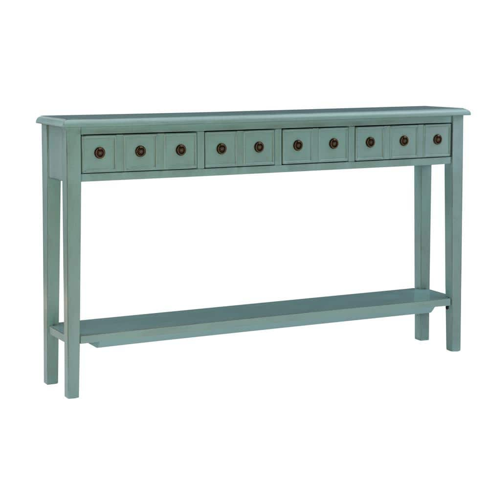 Linon Home Decor Robin 60 in. W Teal Rectangle Wood Top Long Console ...