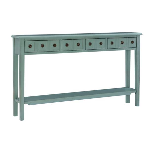 Linon Home Decor Strand 60 in. Teal Rectangle Wood Console Table with Drawers