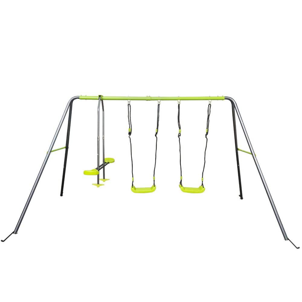 3 in 1 Lime Green Metal Outdoor Swing Set with Gilder