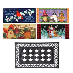 Sassafras Fall Holiday Set of 5 Door Mats with Rubber Display Frame, Collection #6