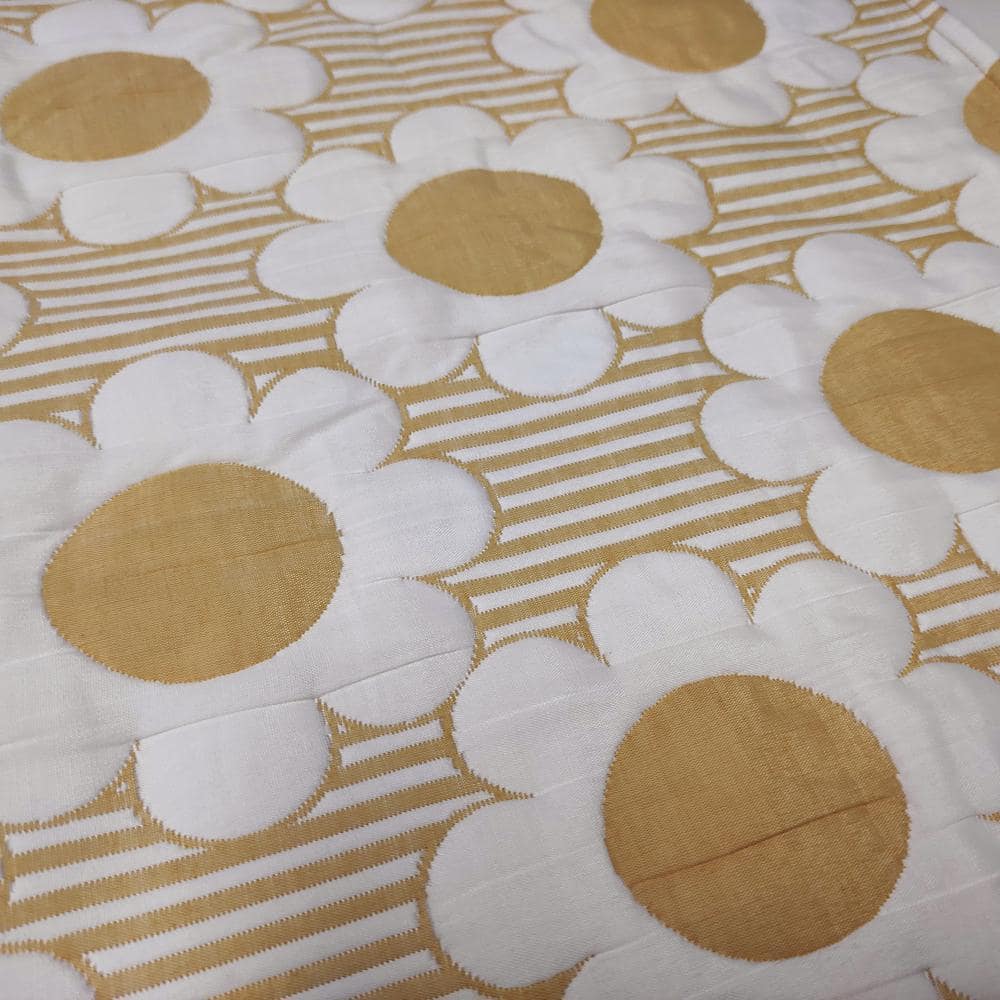 King Size White and Yellow Reversible Jacquard Quilt Set