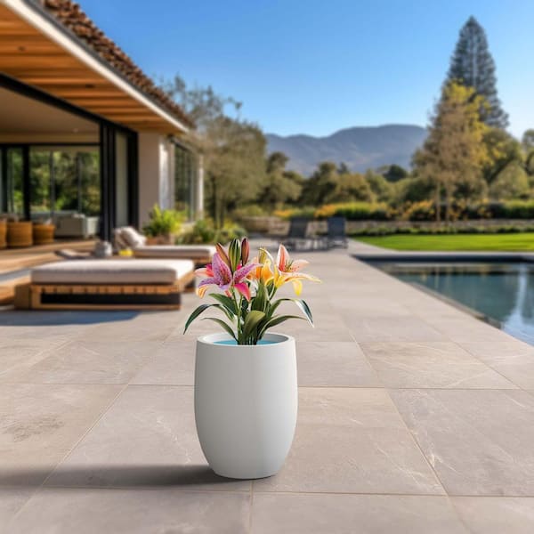 13 in. Large Crisp White (Enhanced Interior) Concrete Round Planter / Pot with Drainage Holes